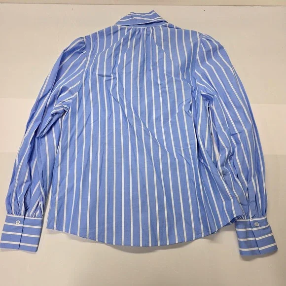H&M Womens Blue White Striped Pussybow Tie Neck Blouse Long Sleeve Small - Picture 3 of 5